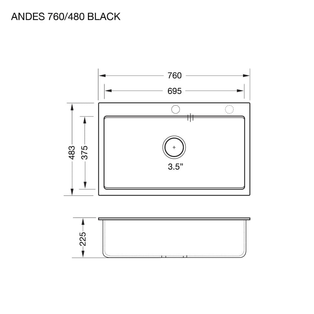 อ่างล้างจานหินแกรนิต EVE ANDES 760/480 GREY แถม AZTAC II GREY 